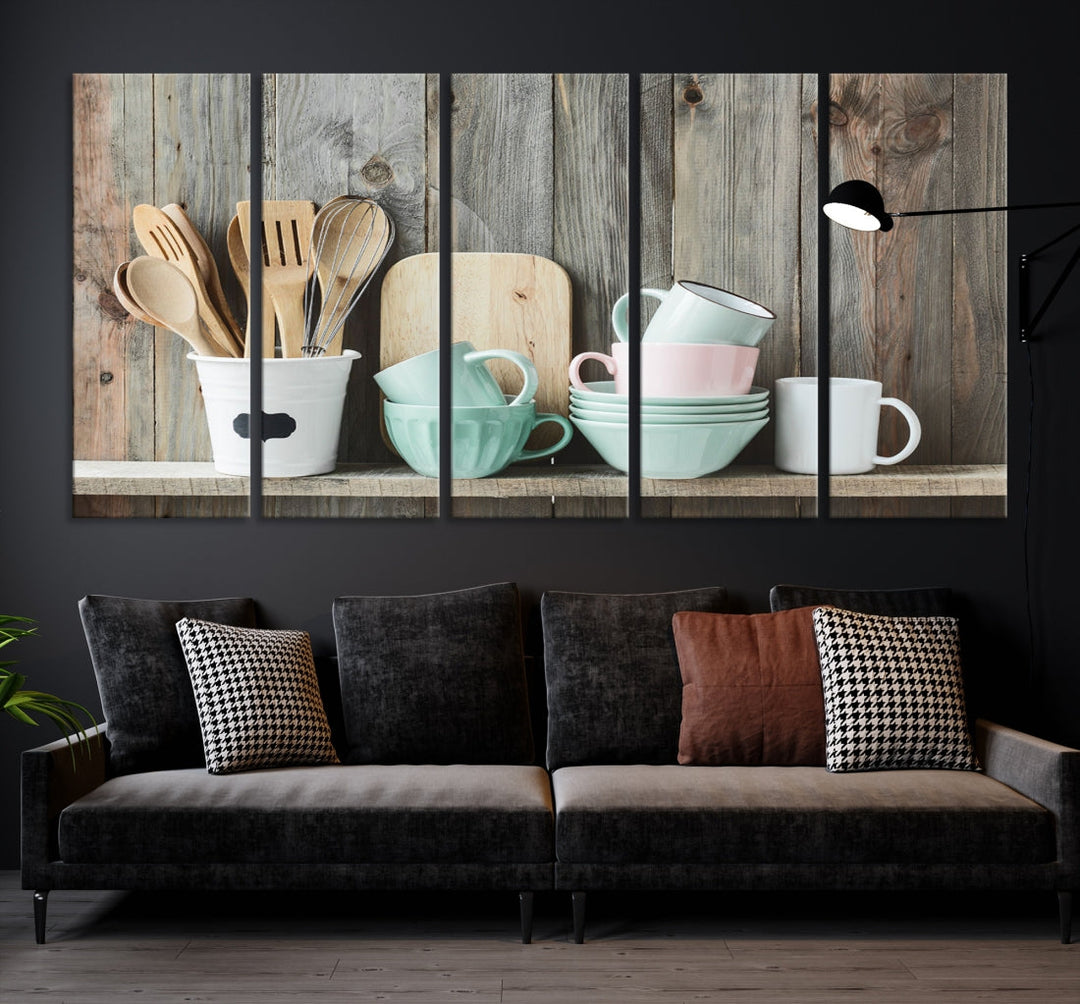 Kitchenware on Rustic Woods Canvas