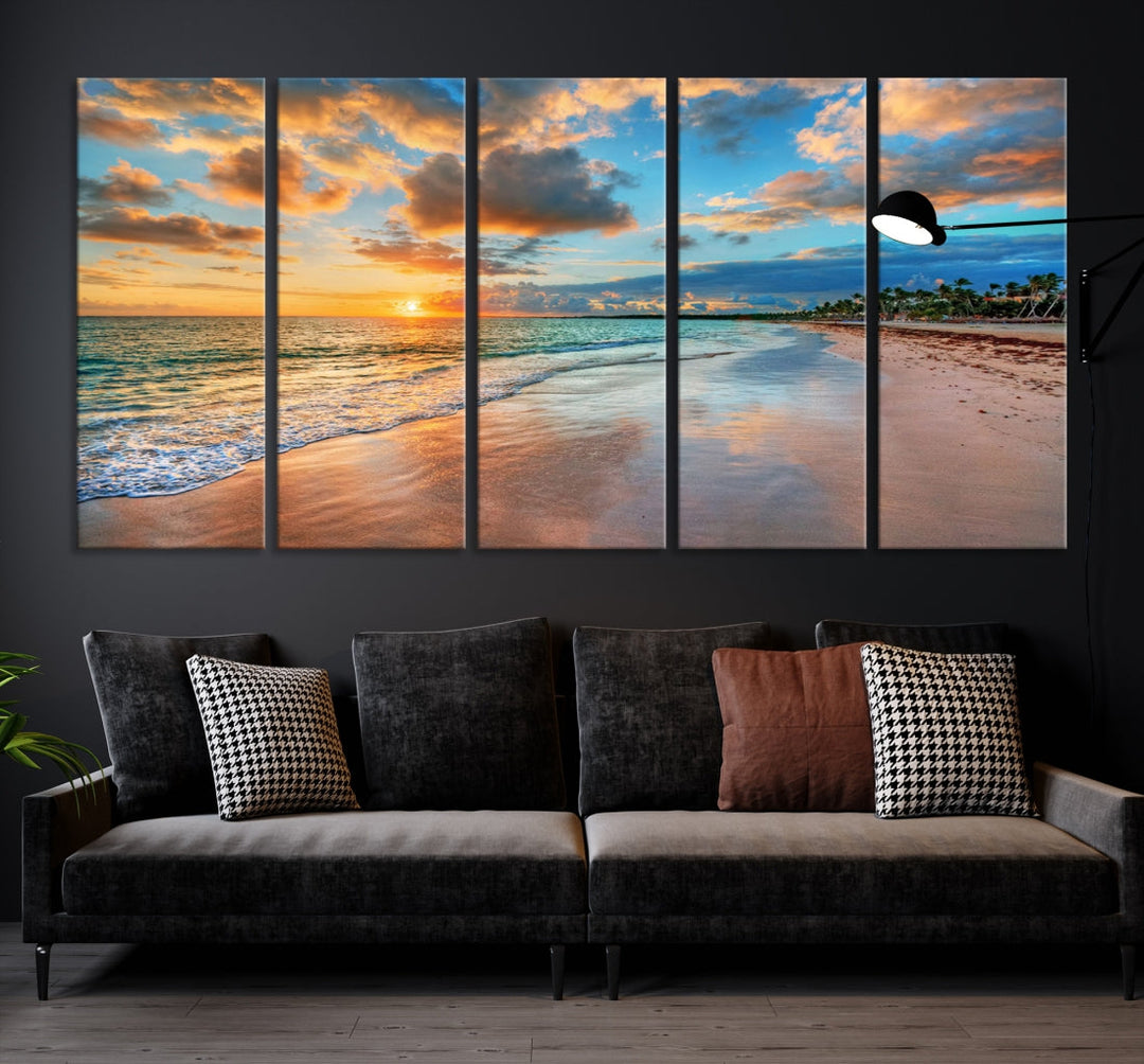 Lienzo decorativo para pared con diseño de mar, océano, puesta de sol y playa