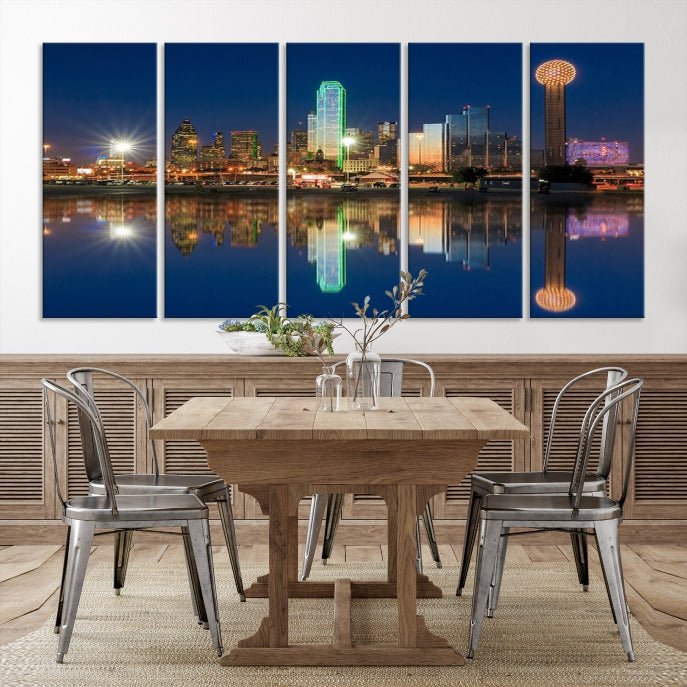 Impresión en lienzo de arte de pared grande con vista del paisaje urbano del horizonte nocturno de las luces de la ciudad de Dallas
