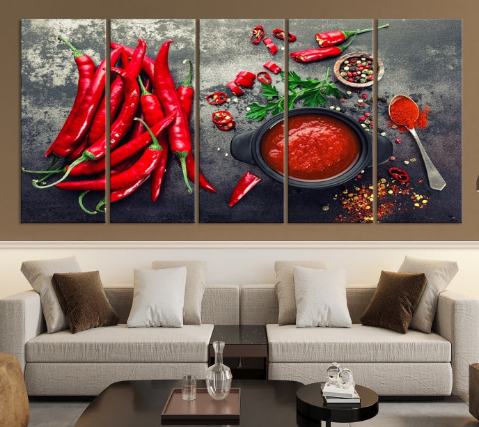 Décoration murale de cuisine et de restaurant au poivron rouge Impression sur toile