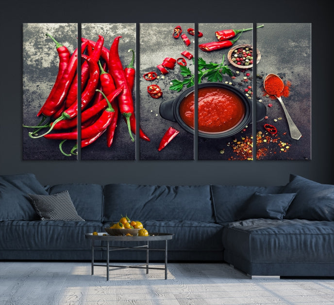 Pimiento rojo para decoración de pared de cocina y restaurante, arte de pared, impresión en lienzo