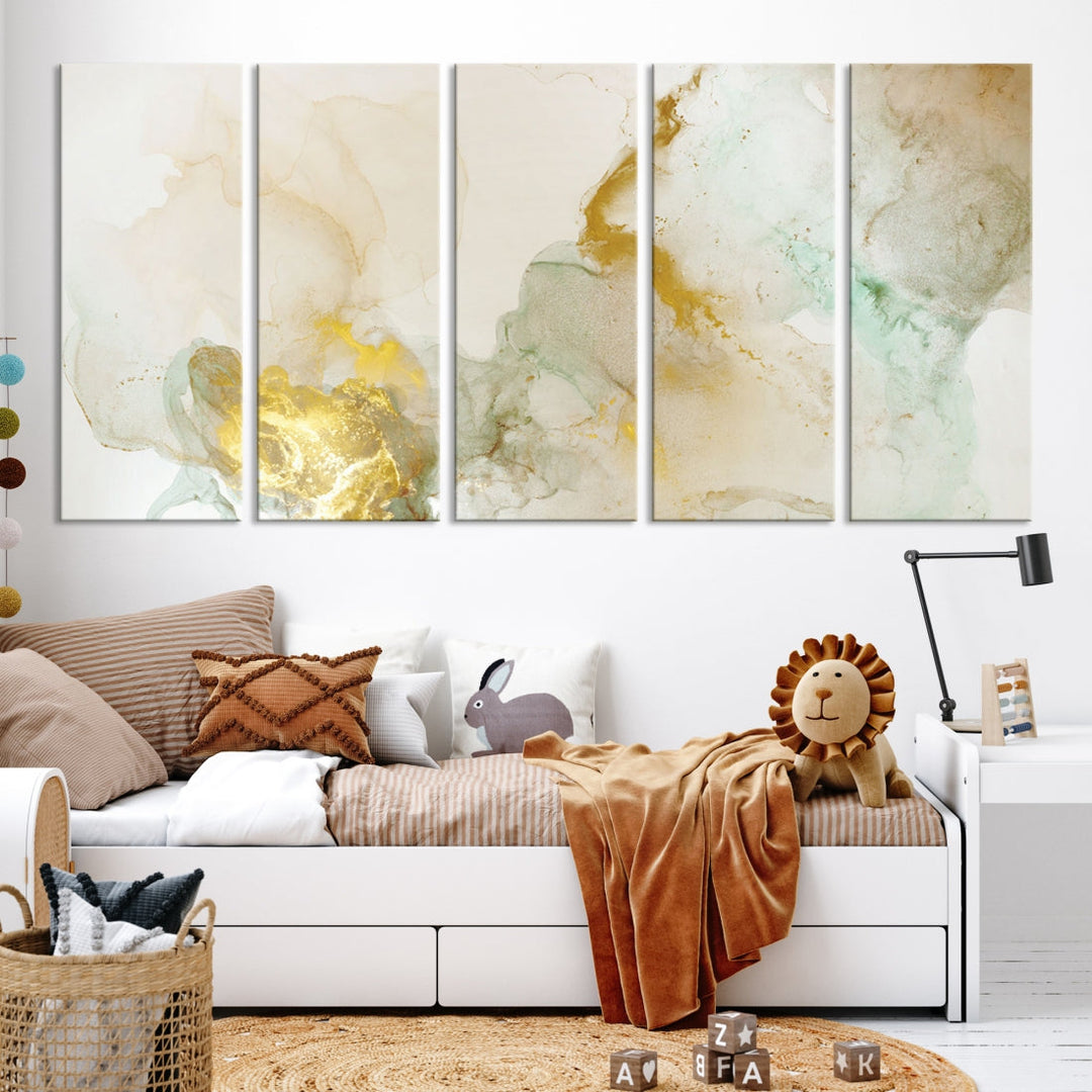 Yellow Marble Fluid Effect Wall Art Abstract Canvas Wall Art Print
