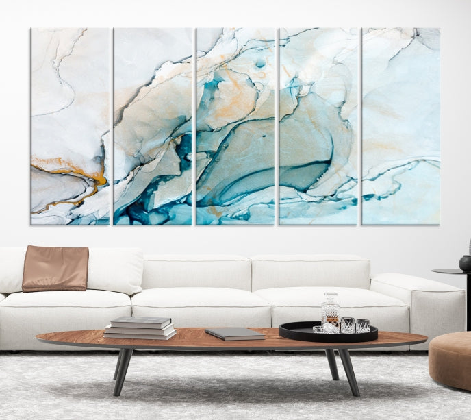 Dark Turquoise Marble Fluid Effect Wall Art Abstract Canvas Wall Art Print