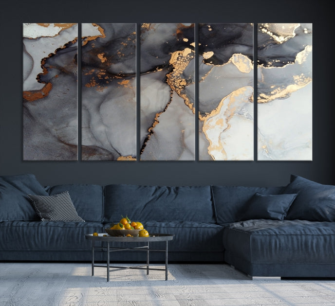 Arte de pared grande con efecto fluido de mármol negro, lienzo abstracto moderno, impresión artística de pared