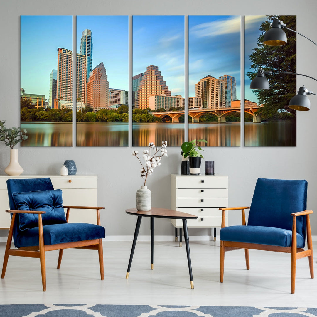 Lienzo decorativo para pared con vista del paisaje urbano del horizonte azul de la mañana de la ciudad de Austin