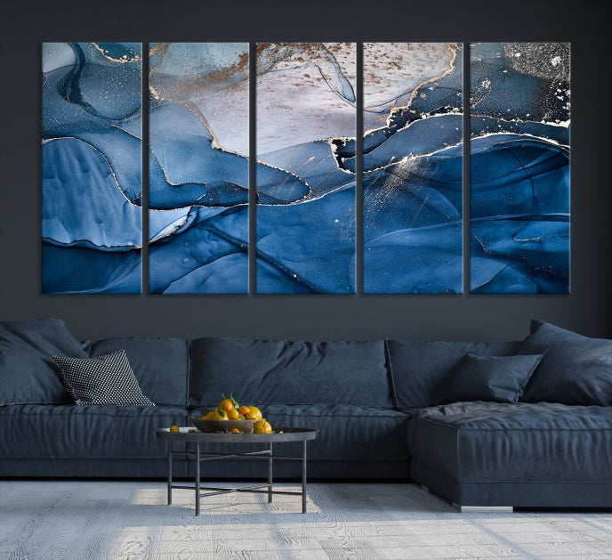 Impression d’art mural sur toile abstraite à effet fluide en marbre bleu marine