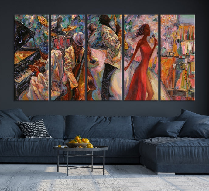 African Musician Women and Jazz Orchestra Wall Art Canvas Print