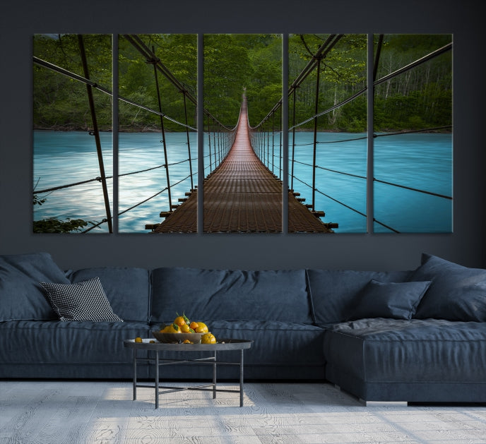 Suspension Bridge in Forest Wall Art Canvas Print