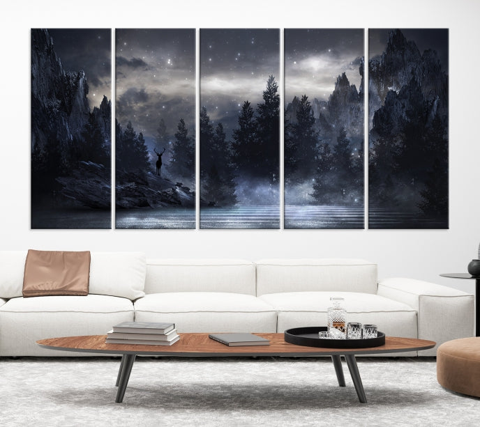 Night Landscape and Trees Wall Art Canvas Print
