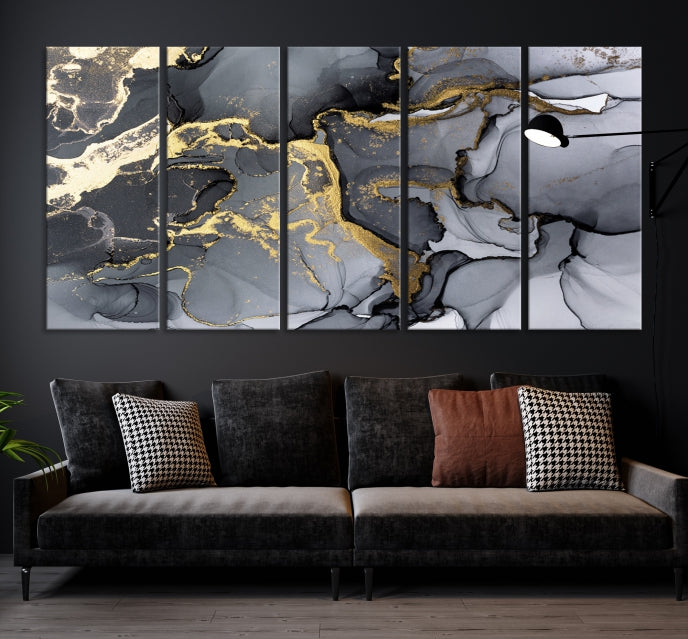 Impression d’art mural sur toile abstraite à effet fluide en marbre noir