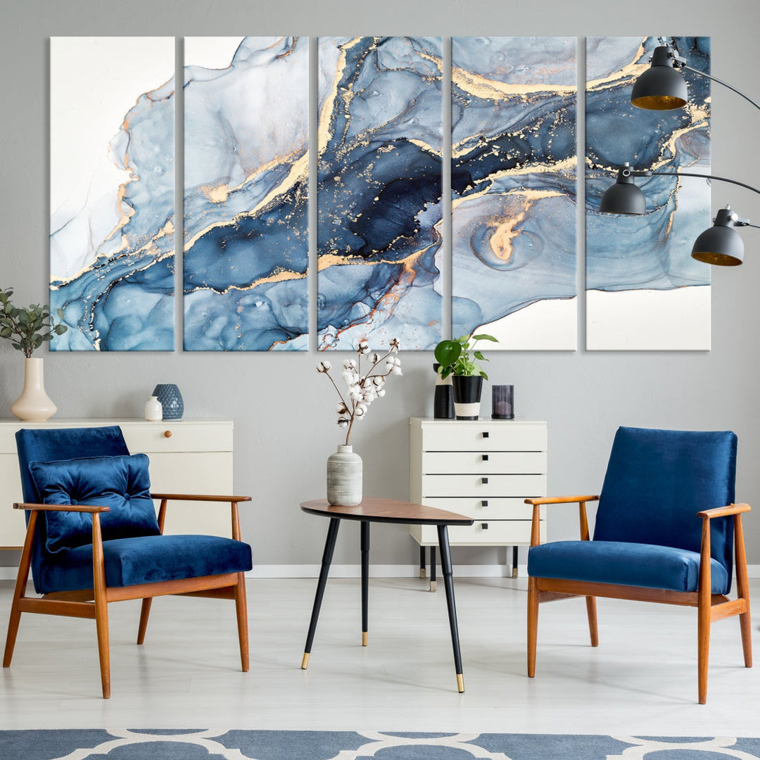 Blue Abstract Canvas Wall Art Print Abstract Art Fluid Effect Marble Wall Art