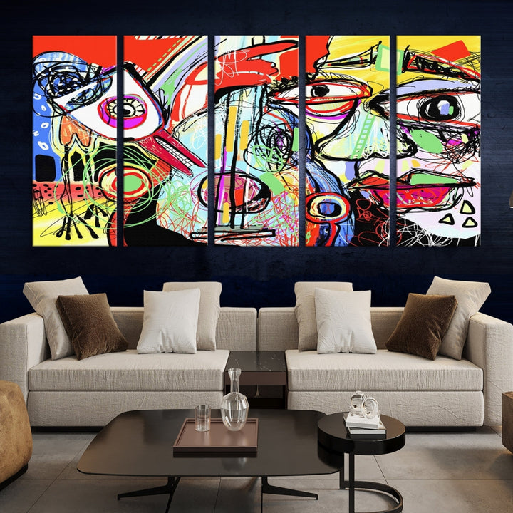 Impresión de arte de pared de lienzo grande abstracto moderno estilo Picasso para sala de estar, obra de arte abstracta colorida para decoración del hogar,