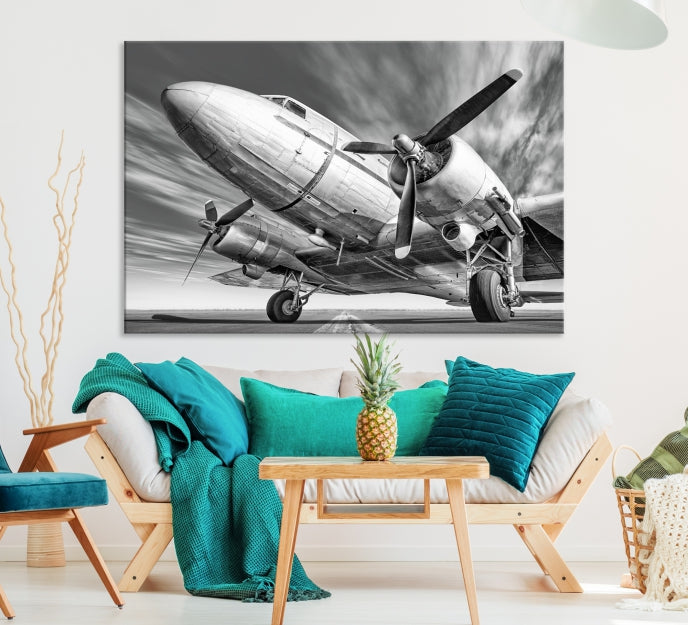 Vintage Airplane on a Runway Canvas Print