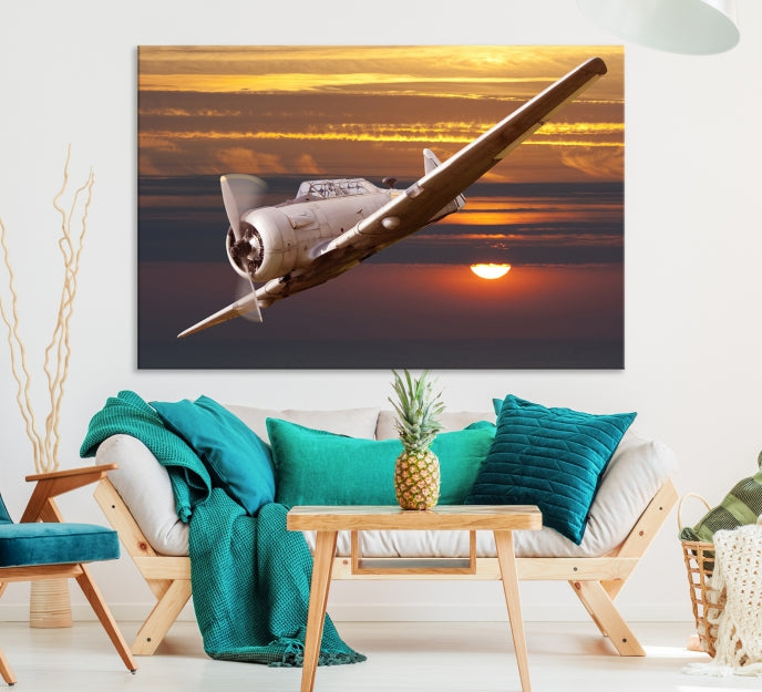 Avi Wall Art Airplane on Sunset Canvas Print