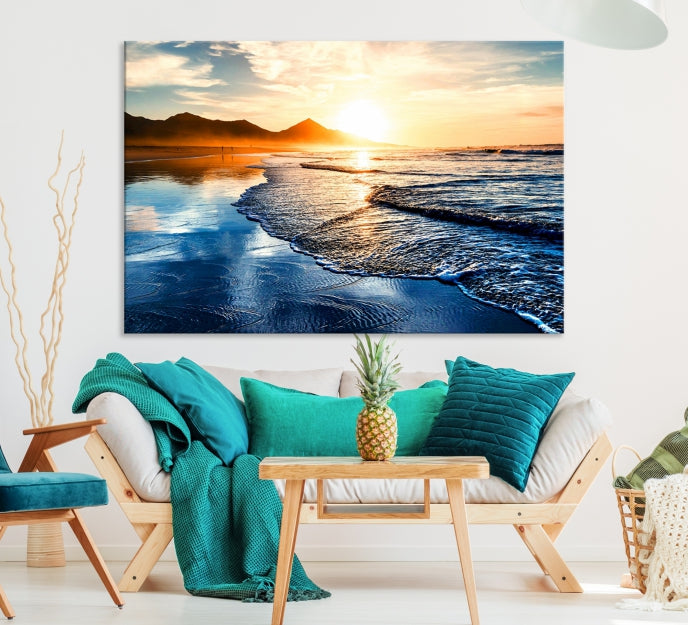 Beach Ocean Sunset on the Sea Wall Art Canvas Print
