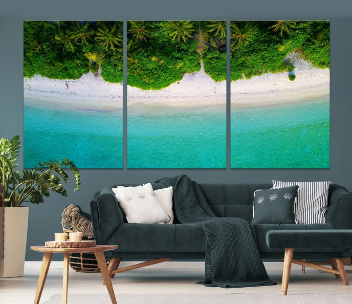 Lienzo decorativo para pared grande con bosque y océano aéreo
