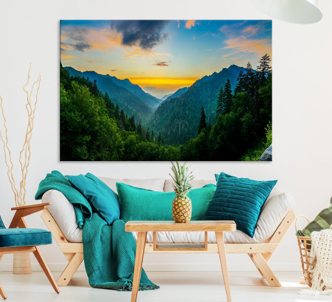 Glamoroso paisaje lienzo pared arte gran bosque lienzo impresión puesta de sol foto arte bosque verde relajante pared arte paisaje arte pintura