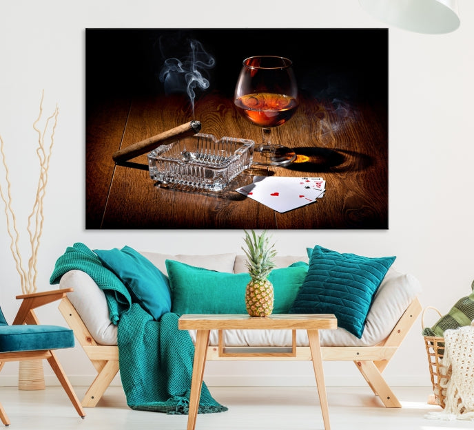 Impresión grande de la lona del arte de la pared del cigarro del whisky para la decoración de la pared de la cocina