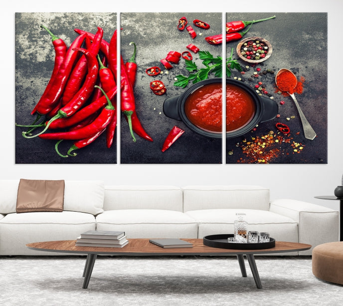 Décoration murale de cuisine et de restaurant au poivron rouge Impression sur toile