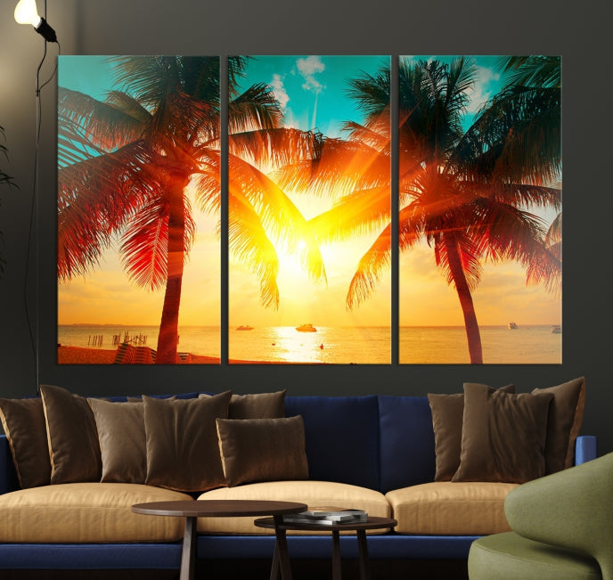 Wall Art Sunset on Tropical Beach Canvas Print