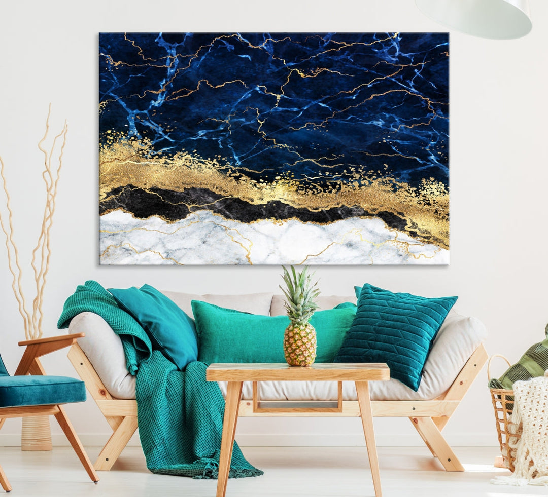 Impression d’art mural sur toile abstraite à effet fluide en marbre bleu marine