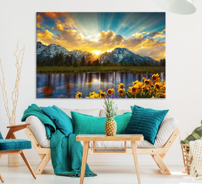 Grand Teton Park Incroyable paysage de montagne coucher de soleil Art mural Impression sur toile