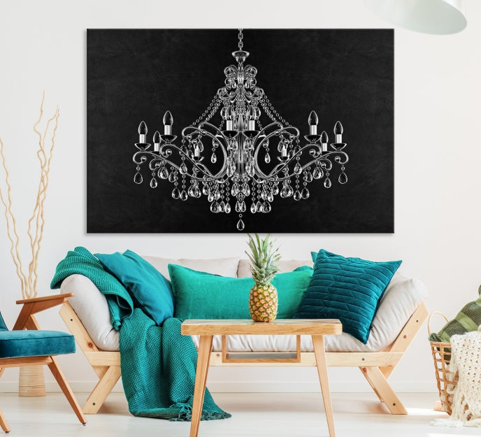 Black and White Chandelier Wall Art Canvas Print