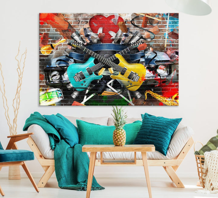 Art mural de collage d'instruments colorés Impression sur toile