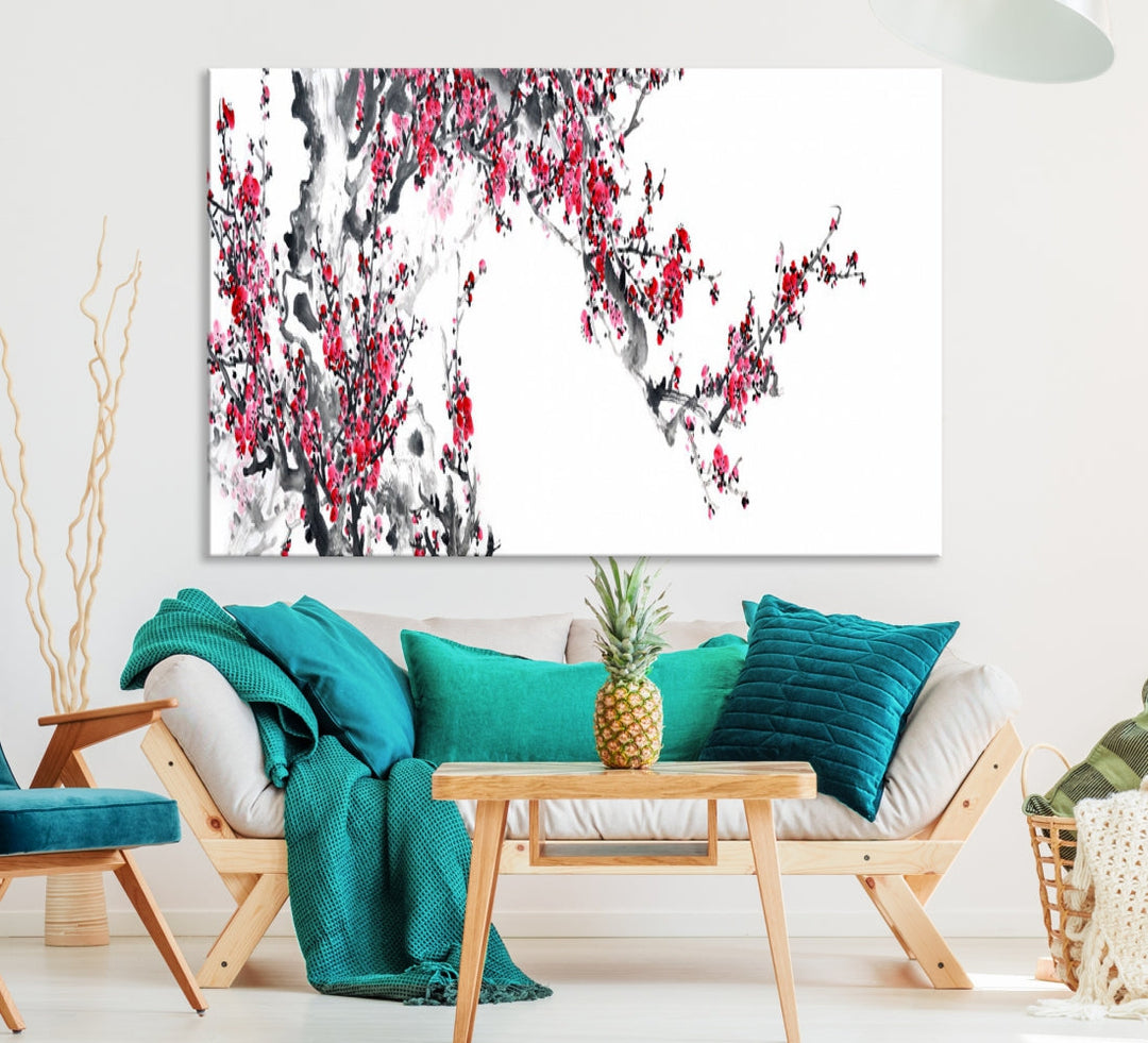 Flores de cerezo lienzo pared arte floral decoración de la pared flor de cerezo flor arte impresión