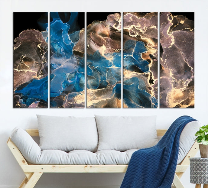 Blue Golden Marble Wall Art Abstract Canvas Wall Art Print