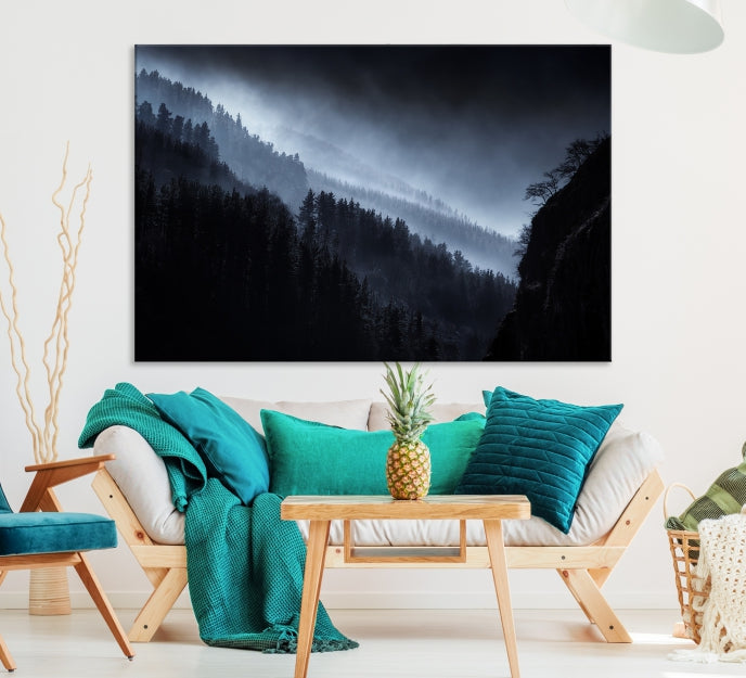 Impression sur toile d’art mural de paysage de forêt brumeuse