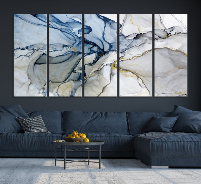 Blue and Gray Marble Fluid Effect Wall Art Abstract Canvas Wall Art Print