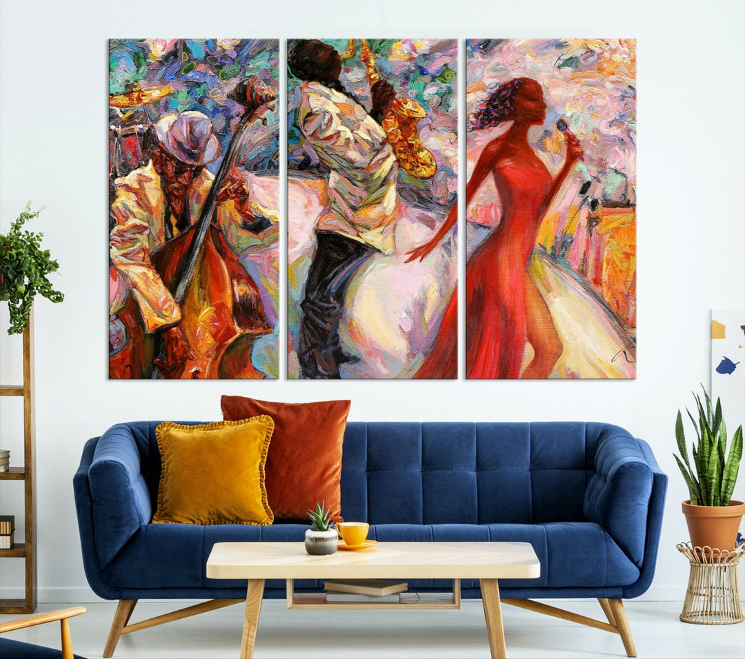 Pintura abstracta de banda de jazz sobre lienzo original Arte de pared afroamericano Impresión de arte de pared enmarcado listo para colgar