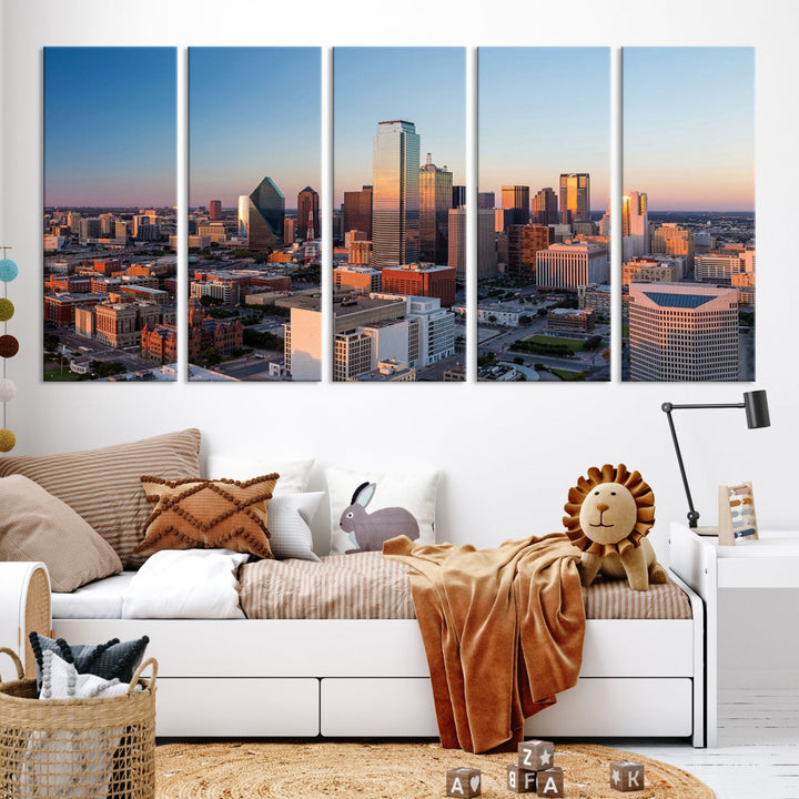 Dallas City Lights Sunrise Skyline Cityscape View Wall Art Impression sur toile