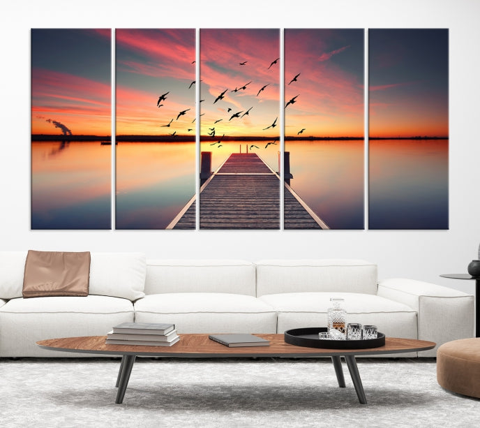 Wood Bridge and Sunset Wall Art Canvas Print