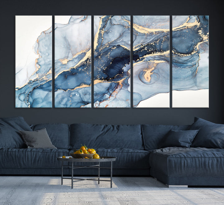 Impression d’art mural sur toile abstraite bleue, art abstrait, effet fluide, art mural en marbre