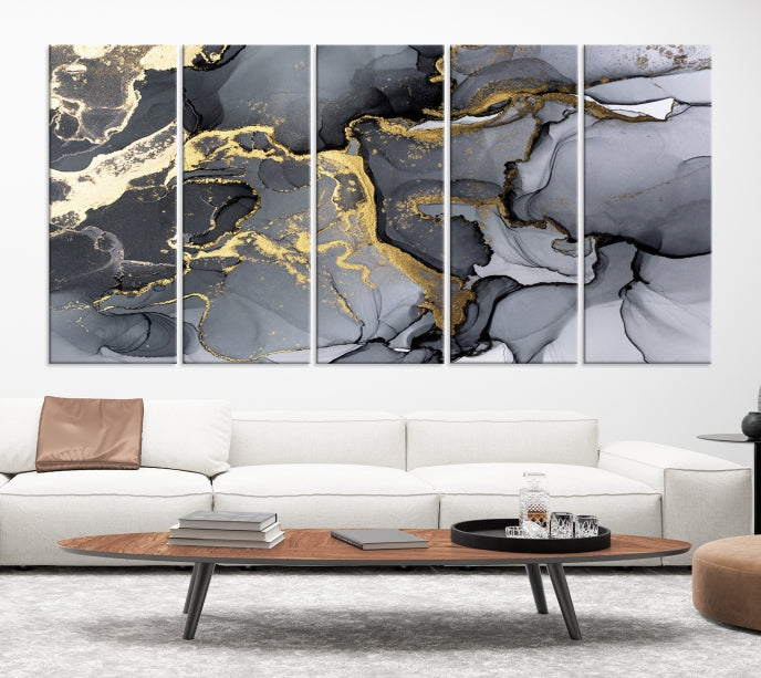 Impression d’art mural sur toile abstraite à effet fluide en marbre noir