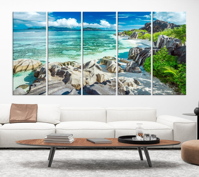 Seychelles Island and Beach Wall Art Canvas Print