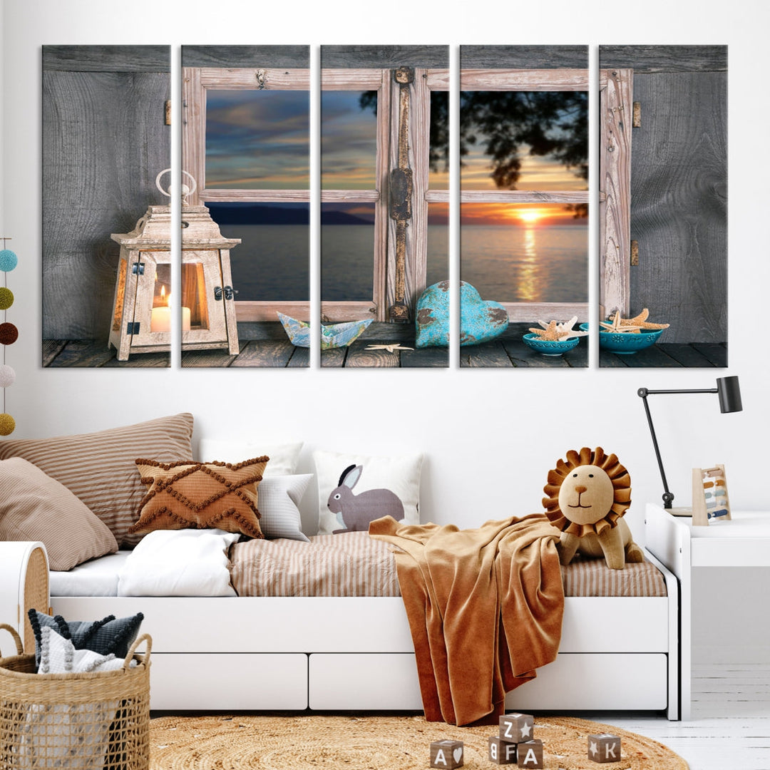 Impresionante puesta de sol de alta resolución desde la ventana Arte de pared grande Impresión en lienzo Arte de la pared de la ventana Impresión de puesta de sol Arte náutico