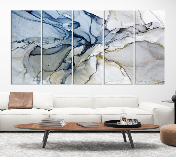 Impression d’art mural sur toile abstraite à effet fluide en marbre bleu et gris