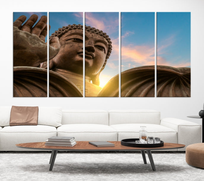 Statue de Bouddha et art mural de lumière du jour Impression sur toile