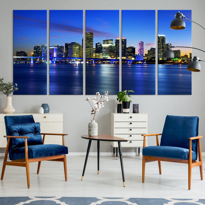 Miami Blue Night Wall Art Canvas Print