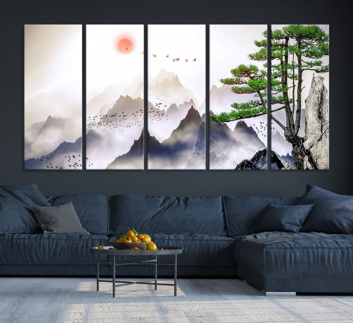 Art mural japonais de montagne d’arbre Impression sur toile