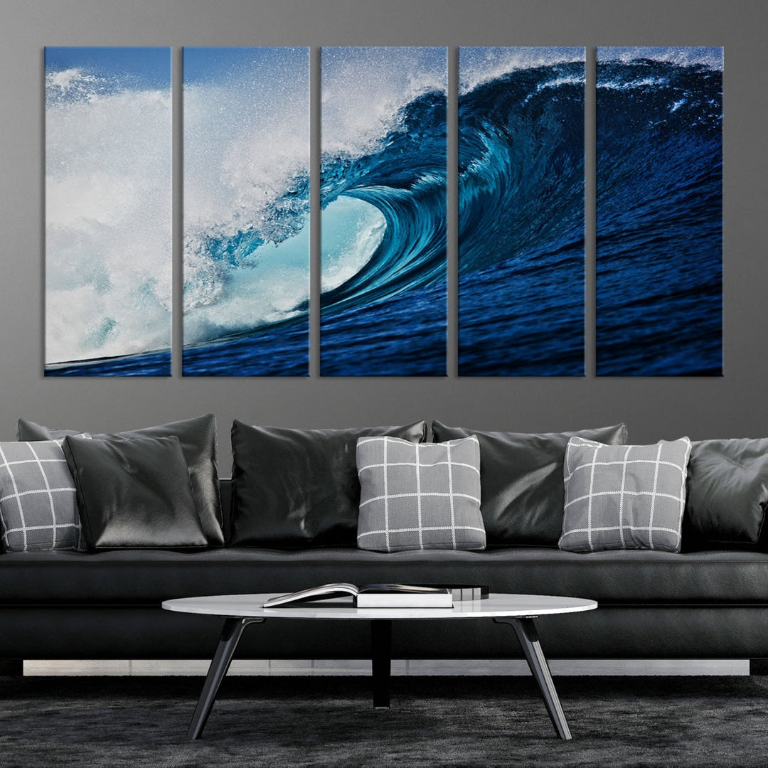 Lienzo decorativo para pared con gran ola azul y océano