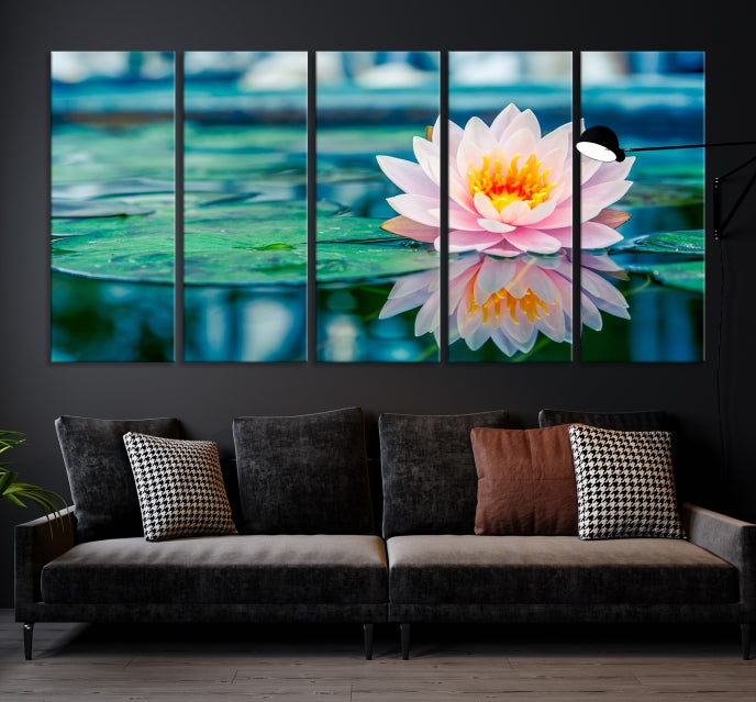 Impresión de lienzo de arte de pared de flor de loto, arte de pared de flor de lirio de lienzo grande,