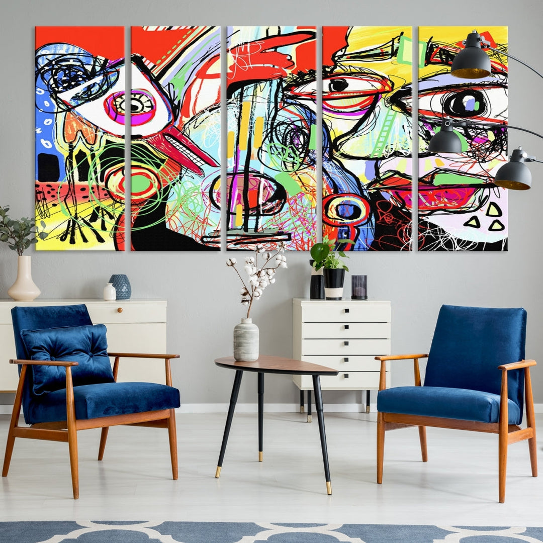 Impression d’art mural sur toile abstraite de style Picasso, œuvre d’art abstraite colorée,