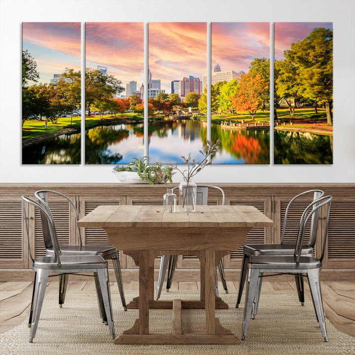 Charlotte City Park Sunset Pink and Orange Skyline Canvas Print