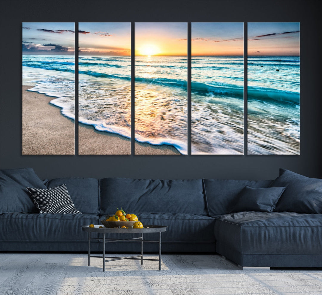 Coastal Ocean Beach Sunset Tropical Island Wall Art Beach Canvas Print