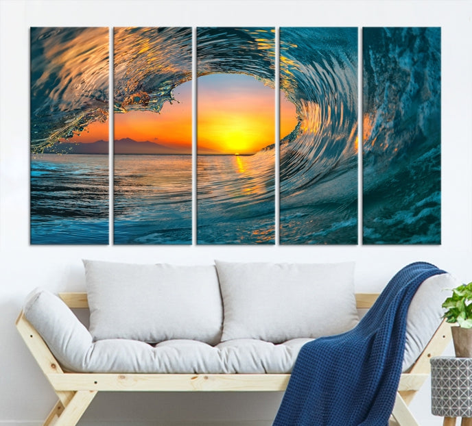Ocean Great Wave Surf et Sunset Wall Art Impression sur toile