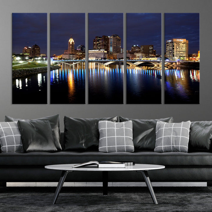 Columbus City Lights Night Skyline Cityscape View Wall Art Impression sur toile